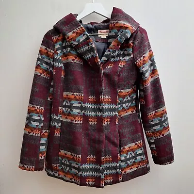 Mossimo Aztec Tribal Print Jacket Womens MED Red Blue Hooded Belted Western • $29.99
