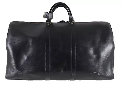 LOUIS VUITTON Black Epi Leather KEEPALL 55 Large Duffle Travel Bag • $498