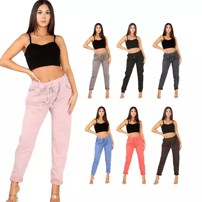 Women's Ladies Stretch Plain Magic Pants Comfy Lagenlook Trousers Magic Stretchy • £13.99