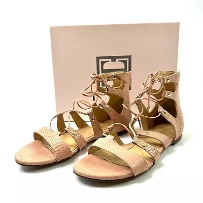 Ivanka Trump Gladiator Sandals Blush Pink Flats Strappy Snake Embossed Size 8.5 • £56.77