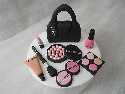 Edible Handmade MAC Make Up Handbag Fondant Cake Topper Decoration (Pink/Black) • £27.99