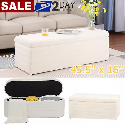 45 Inch White Teddy Velvet Storage Ottoman Bench Foot Rest Stool Bedroom Bench  • $124.99