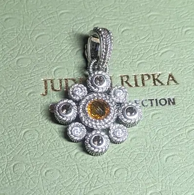 Judith Ripka Sterling Silver Mandarin Garnet Smokey Quartz CZ Pendant W/box • $119.90