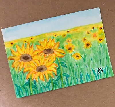 $15.50 • Buy Sunflowers Painting, Original Flower Field Art, ACEO Direct From USA Artist