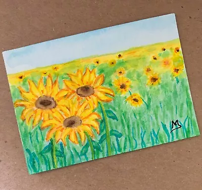 $15.50 • Buy Sunflowers Painting, Original Flower Field Art, ACEO Direct From USA Artist