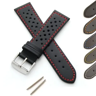 £13.95 • Buy Genuine Leather Watch Strap Perforated 18mm 20mm 22mm 24mm Mens Womens