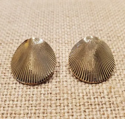 Vintage Monet 3/4  Goldtone Ribbed Shell Pierced Earrings  Button Style • $12.95