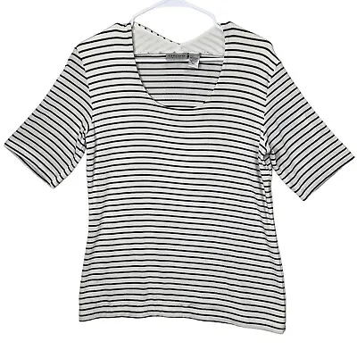 Chicos Travelers Slinky Shirt Womens Medium Black & White Half Sleeve Mime • $7.20
