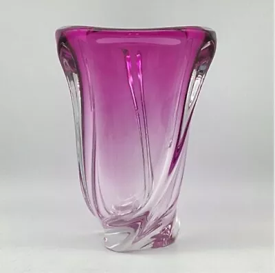 Vintage Val St. Lambert Amethyst Tinted Crystal 3-Sided Vase 7-3/4”H Signed • $225