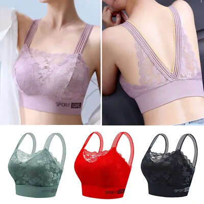 Sports Bra Women Wireless Lace Soft Padded Yoga Cami Push Up Vest Support Top • £4.55