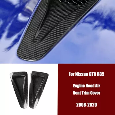 Black Carbon Fiber Car Engine Hood Air Vent Trim Cover For Nissan GT-R R35 08-20 • $165.50