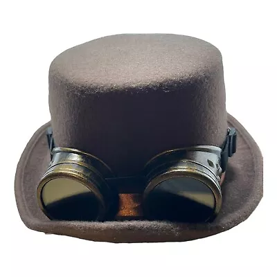 Brown Faux Suede Hat Goggles Steam Punk Halloween Costume Accessory Adult Men • $14.99