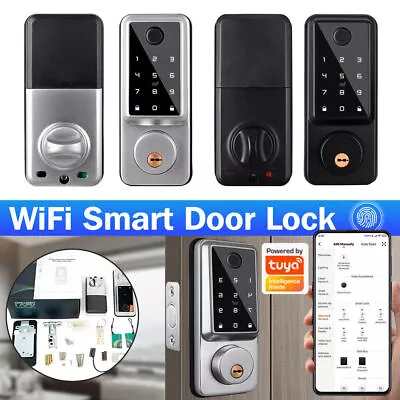 WIFI Smart Door Lock Front Deadbolts APP Fingerprint Card Keyless Digital Keypad • $108.86