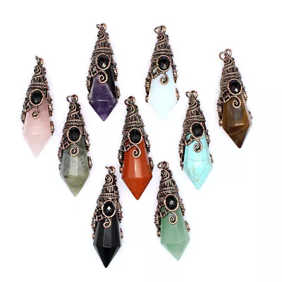 Natural Cone Hexagonal Crystal Pendant Chakra Wizard Hat Stone Point Pendulum • $6.59