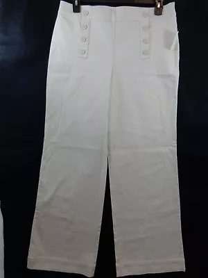 Talbots Pants Women's 14 Ivory Straight Leg Stretch Side Zip High Rise New Tags • $22.09