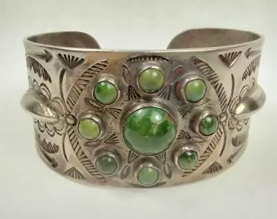 Vintage Green Turquoise Cuff Bracelet Navajo - JS760 • $285