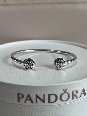 PANDORA Signature Logo Pave Open Cuff Bangle Size 1 #590528 • $100