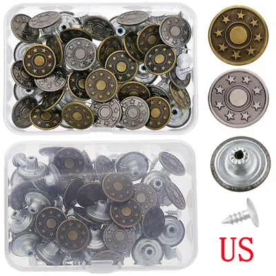 40 Sets Metal Jeans Tack Press Snap Star Buttons Replacement W/Rivets+Box 17mm • $7.99