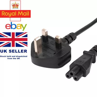 Laptop Power Lead Cable Clover Leaf C5  Wire Cord 3 Pin Mains UK Fused Plug 1.8M • £5.49