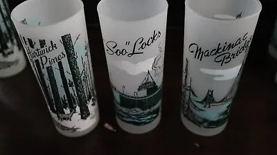 Choose Mackinac Bridge Soo Loc Hartwick Pines Souvenir Frosted 6.5 H Glass • $4.99