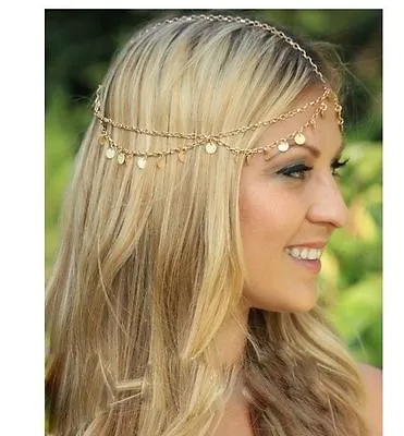£2.99 • Buy VTG Deco Gold Chain Goddess COIN Roman Greek Festival Hair Jewel Headband Head
