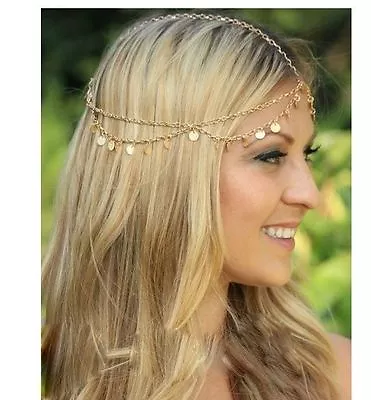 £2.99 • Buy VTG Deco Gold Chain Goddess COIN Roman Greek Festival Hair Jewel Headband Head