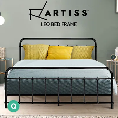 Artiss Bed Frame Queen Size Metal Base Mattress Platform Foundation Black LEO • $134.95