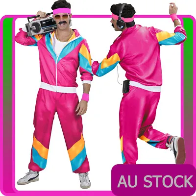 Mens 80s Costume Retro Neon Height Fashion Scouser Tracksuit 1980s Shell Suit • $41.99