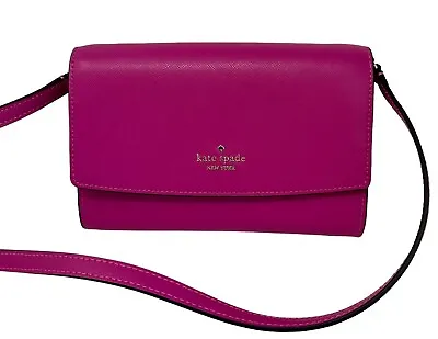 Kate Spade Perry Saffiano Leather Candied Plum Wallet Crossbody Bag K8709 • $145.22
