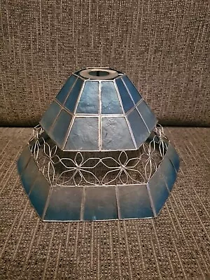 Vintage Blue Capiz Shell Retro Ceiling Lamp Shade Easy Fit Boho 70s Vibe • £15