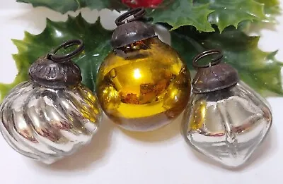 Mercury Glass Feather Tree Christmas Ornaments Mini Lot Of 3 Baubles #C • $9.77
