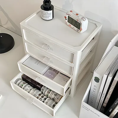 White 4 Drawer Mini Desk Storage Box Home Office Tidy Stationary Craft Organiser • £13.94