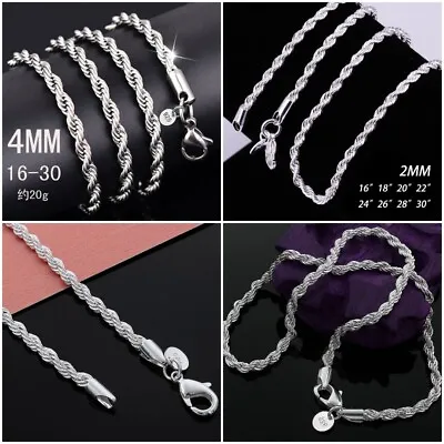 Silver Plated 2MM 4MM Rope Chain Men's Women's Necklace 16  18  20  22  24  • $1.77