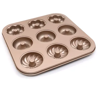 Ihanini Donuts Pan Carbon Steel Nonstick 9 Mini Holes Home Donut Bake Mode Gold • $14.98