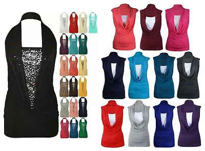 £14.99 • Buy New Ladies Gathered Cowl Neck Top Women Sleeveless Long Vest Top Size 8-26