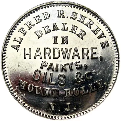 Mount Holly - Rulau NJ-MH 3 White Metal Nice UNC PL - Alfred R. Shreve Hardware • $99