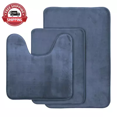 Memory Foam Bath Rug Bathroom Mat Set Of 3 Pcs Blue Gray • $53.49