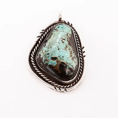 £76.47 • Buy Native American Sterling Silver Turquoise Rope Border Stamped Pendant