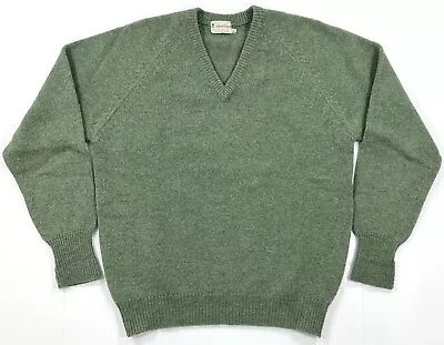 Vintage Shetland Wool Sweater Mens Size 42 Large Crewneck Green Made In Scotland • $89.99