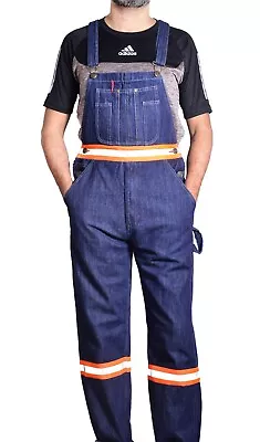 Reflective Men’s Bib Overalls- HI-VIS Denim Coveralls- Workwear Safety Pants • $39.99