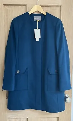 New Jaeger Pea Coat Smart Teal Blue Wool Size 10 Jacket 3/4 Length Single Breast • £55