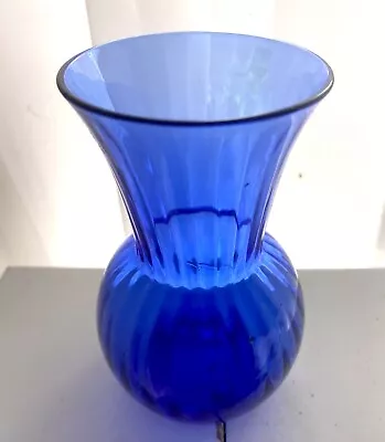 Vintage MCM Cobalt Blue Italian Glass Ribbed Vase • $15