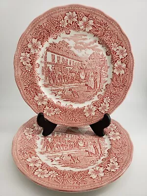 Royal Tudor Ware Coaching Taverns 10.5in Pink Dinner Plate Set Of 2 • £33.26