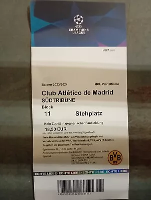 Used Ticket BVB Atletico Madrid UEFA Champions League 23/24 • £10.24