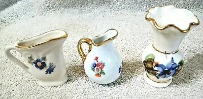 Limoges Miniature Dollhouse Pitcher Vase & 2 Other Vases Vintage Gold Trim  • $7.99