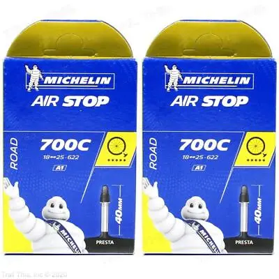 Two (2) Pack Michelin Airstop 700x18-23-25 40mm Presta Valve PV Road Bike Tube • $9.85