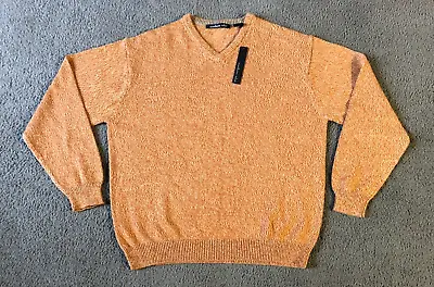 NWT Northern Isles Men's Creamsickle Orange Cotton V-Neck Sweater - Size Large • $17