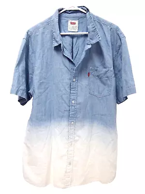 Levis Mens Shirt XL Blue Ombre Chambray Short Sleeve Button Collared • $14.15