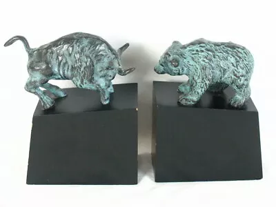 Rare Vintage Solid Aged Brass SPI Bookends Bull And Bear Of Wall Street • $99.99