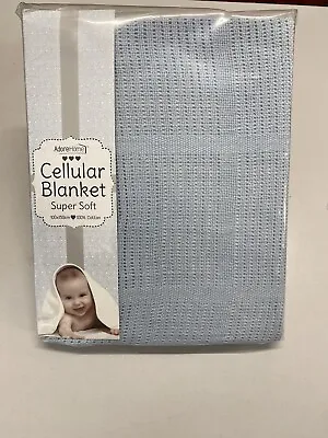 £9.99 • Buy Blue 100% Cotton Cellular Blanket Baby Breathable Soft Pram Cot